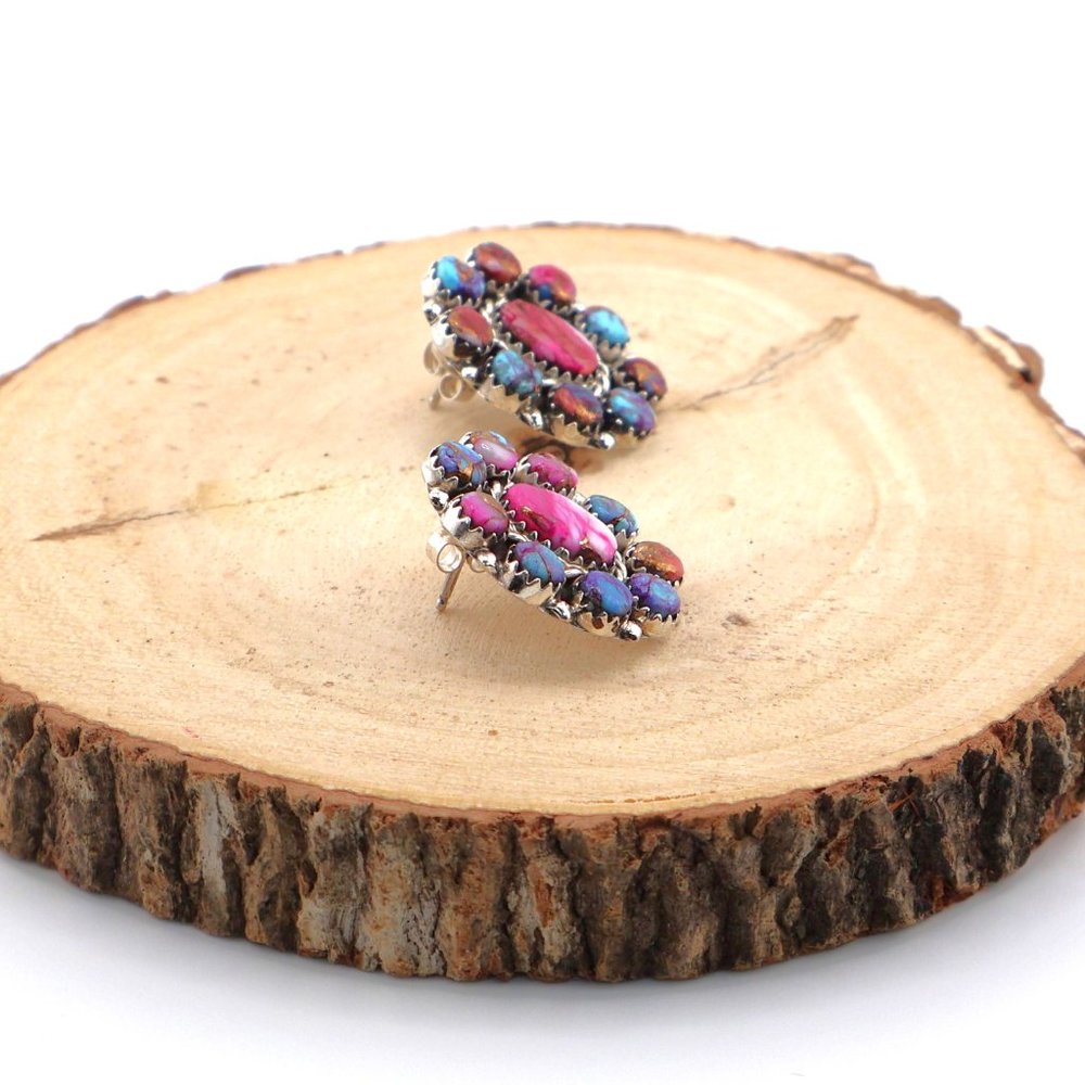 Navajo Earrings Native American Jewelry Pink Spiny Oyster Shell Sterling Silver* - Picture 5 of 12